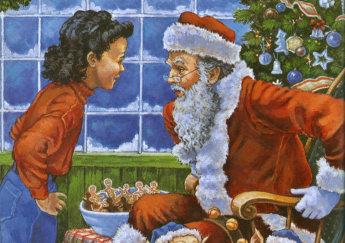 Cover illustration for Yesterday's Santa and the Chanukah Miracle picture book as showcased on patriciagallinger-giao.ca/Other Works