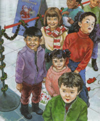 Interior illustration for Yesterday's Santa and the Chanukah Miracle picture book as showcased on patriciagallinger-giao.ca/Other Works